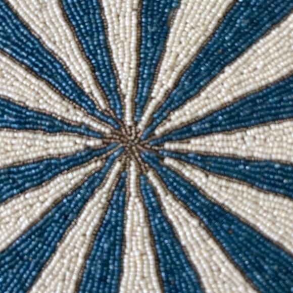 TIRAMISU Hand Glass Beaded Placemat Charger Round Scalloped Edge Blue Cream NEW - Picture 2 of 9